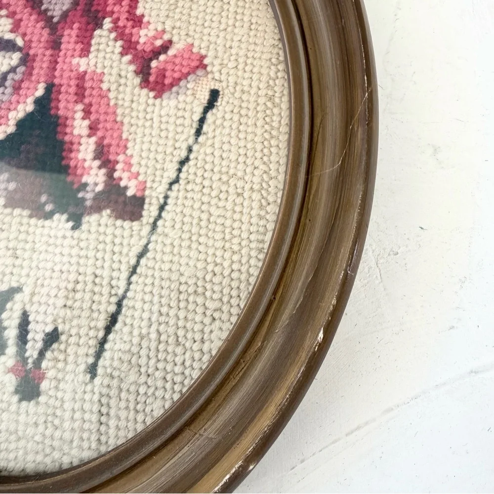 Vintage Victorian Needleworks Wall Decor Cross Stitch Embroidery Set of 2